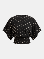 Polka Dot Batwing Cinched Waist Blouse Trendy Casual Women's Top