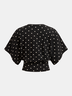 Polka Dot Batwing Cinched Waist Blouse Trendy Casual Women's Top