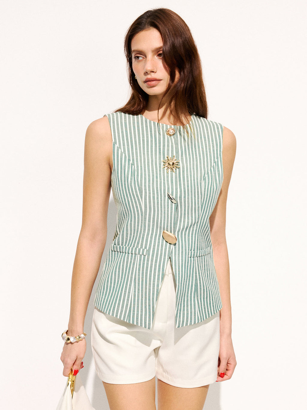 Cotton Blend Striped Sleeveless Vest for Casual Outfits
