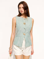 Cotton Blend Striped Sleeveless Vest for Casual Outfits
