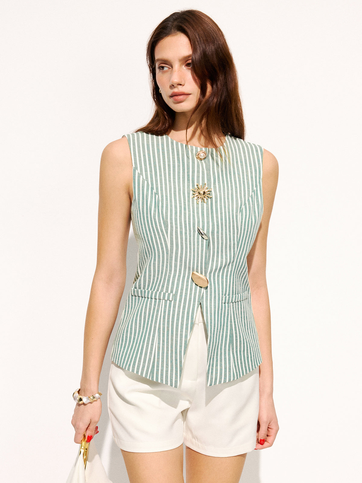 Cotton Blend Striped Sleeveless Vest for Casual Outfits