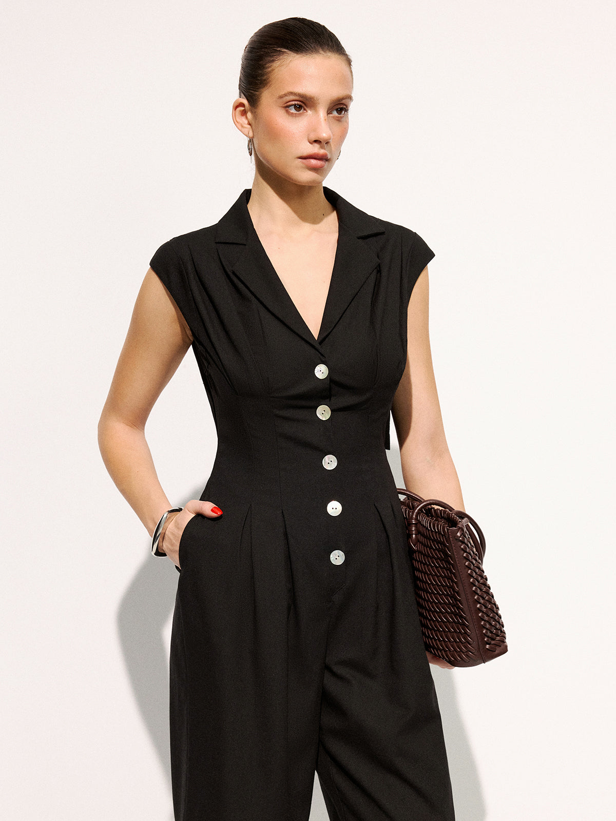 Linen Blend Sleeveless Lapel Wide Leg Jumpsuit for Women Summer Casual