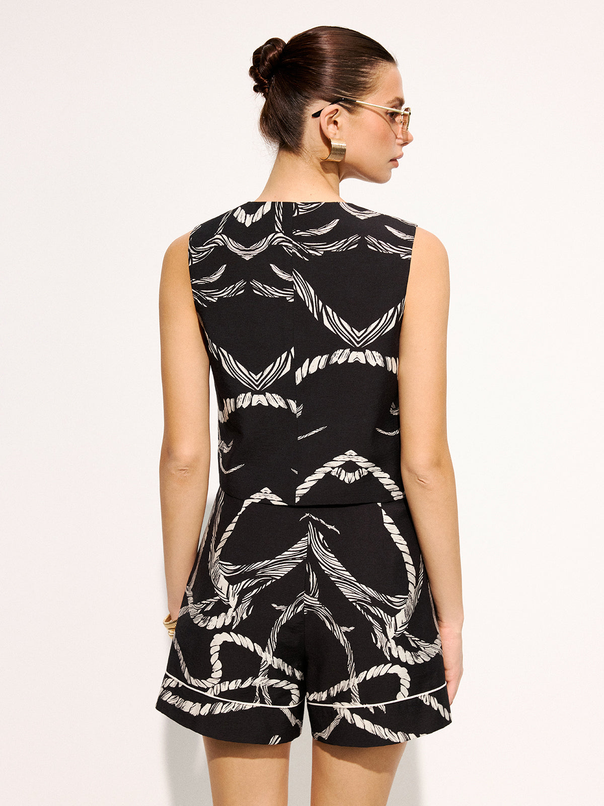Rope Print Sleeveless Vest & Shorts Set for Summer Casual Wear