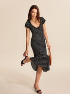 Polka Dot Lace V-Neck Maxi Dress Elegant Flowy Evening Wear