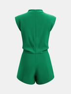 Draped Sleeveless Mock Neck Romper for Evening Wear
