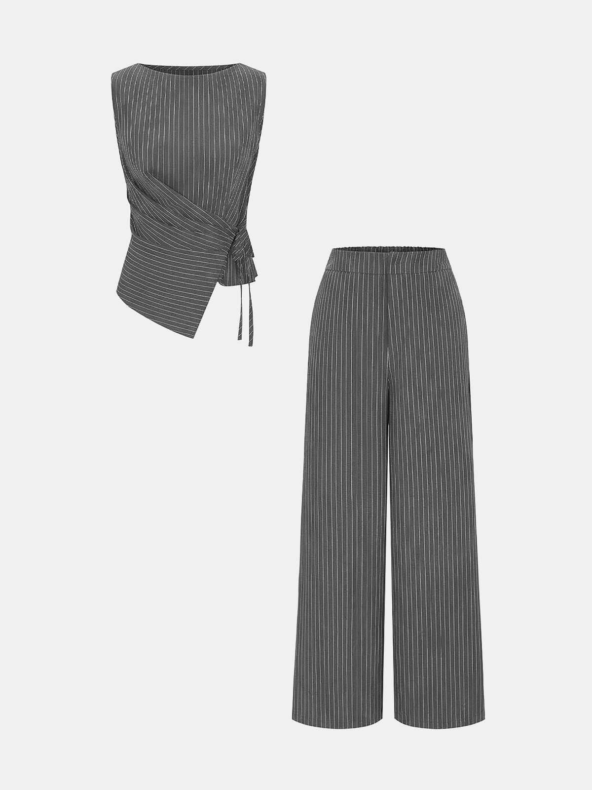 Pinstripe Wrap Top & Wide-Leg Pants Set for Women Office Wear