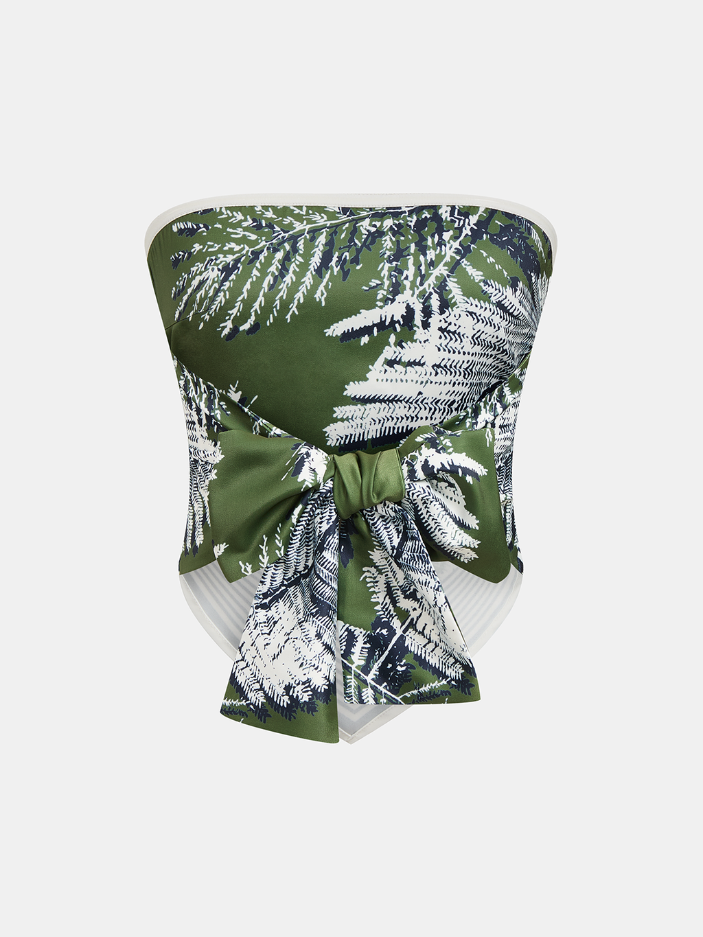 Leaf Print Strapless Top & Pants Set with Elastic Waistband