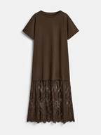 Lace Panel Short Sleeve Maxi Dress for Elegant Evenings