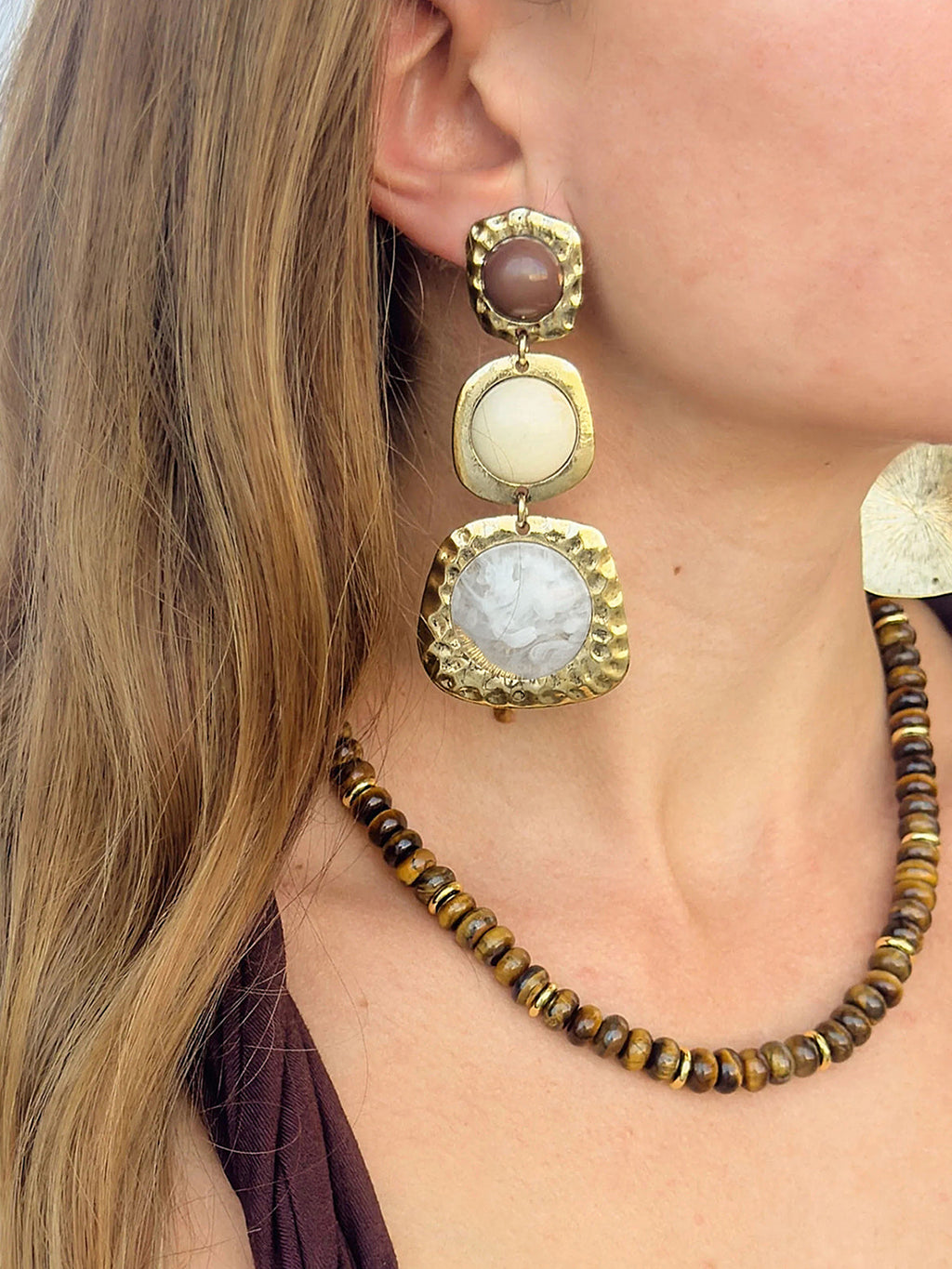 Hammered Tiered Marbled Drop Earrings for Elegant Women's Fashion Accessories