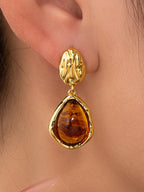 Textured Teardrop Gem Drop Earrings Elegant Fashion Statement