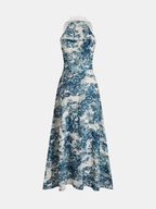 Toile Print Buttoned Collared Maxi Dress with Side Pockets and Belt