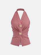 Cotton Blend Striped Halter Top for Women Casual Summer Wear
