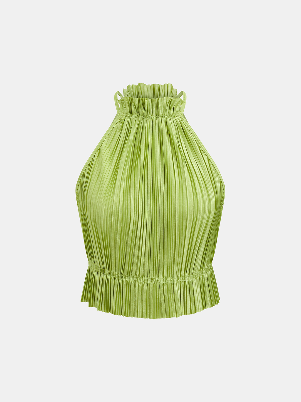 Pleated Halter Crop Top & High Waist Pants Set for Women