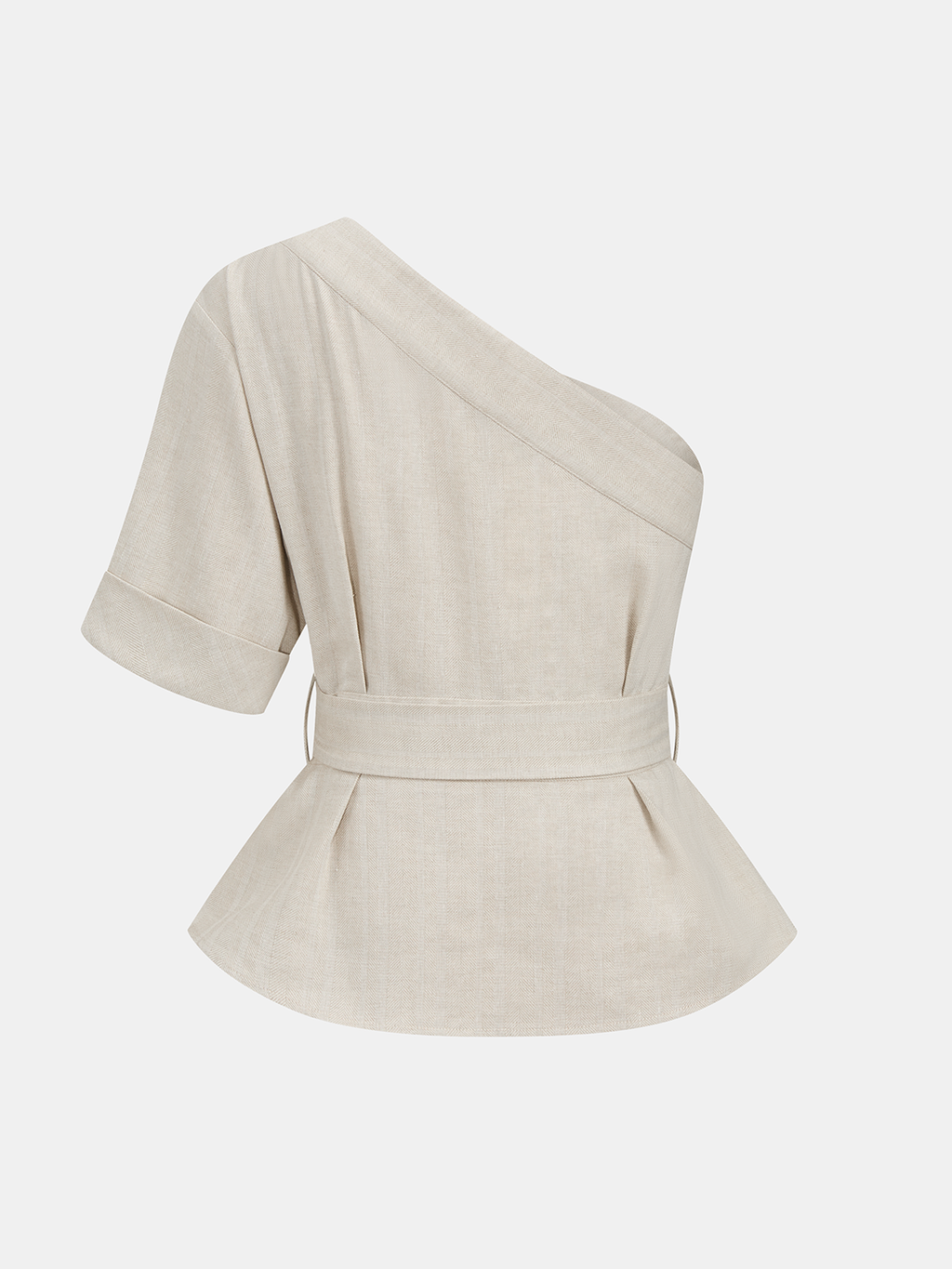 Cotton Linen One Shoulder Belted Top & Pants Set for Women Summer Casual
