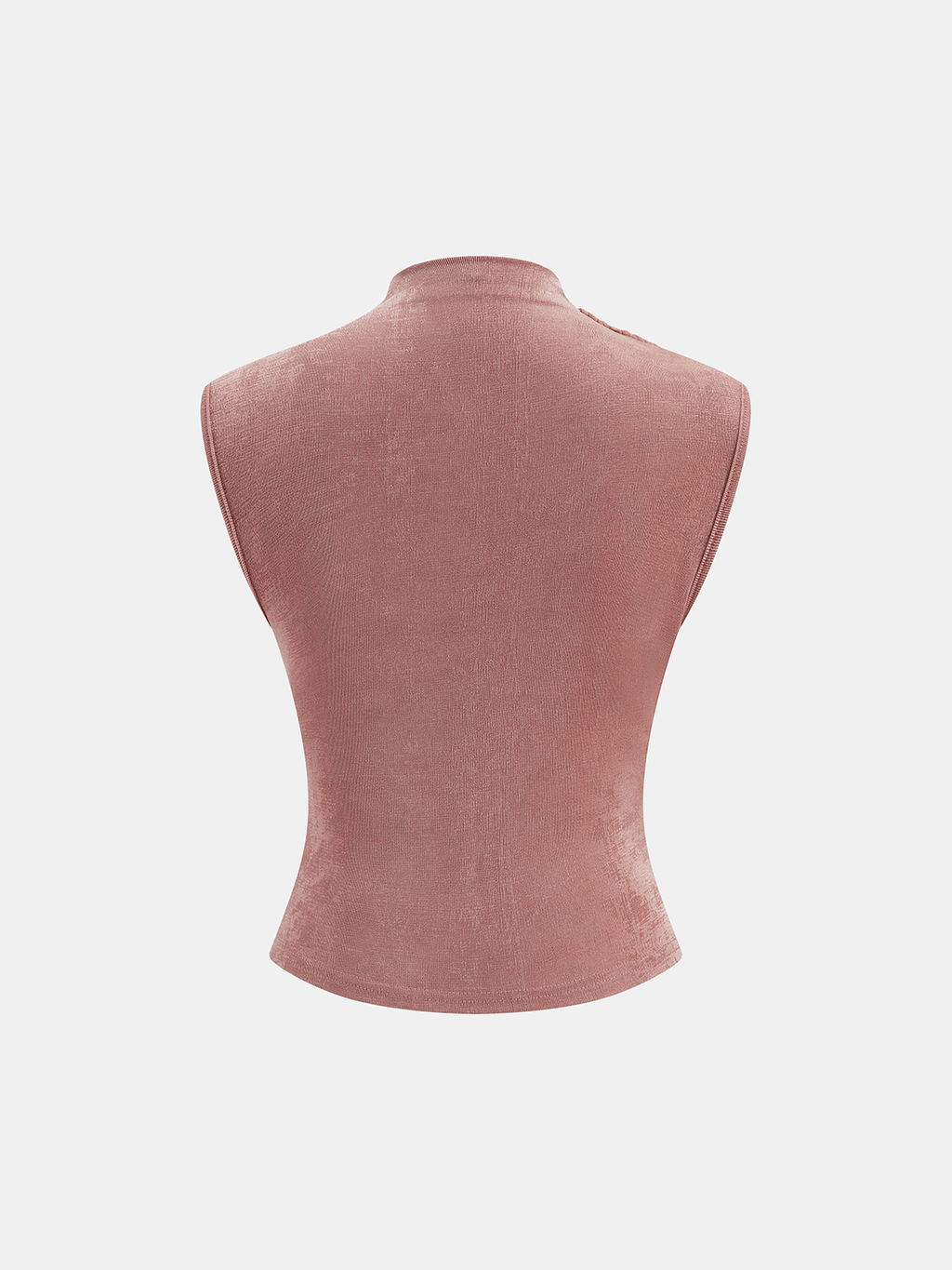 Ruched Mock Neck Fitted Tank Top Slimming Stretch Fabric