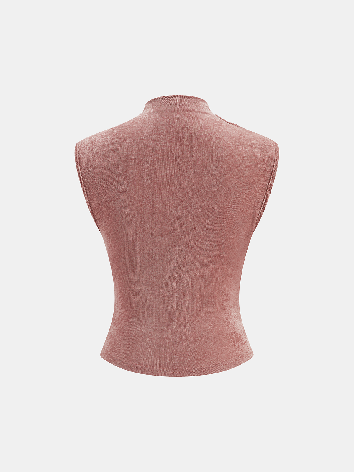 Ruched Mock Neck Fitted Tank Top Slimming Stretch Fabric