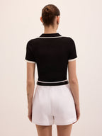 Ribbed Knit Short Sleeve Polo Top Comfort Fit Everyday Wear