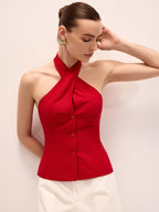 Linen Blend Crisscross Halter Top for Women Spring Summer Fashion