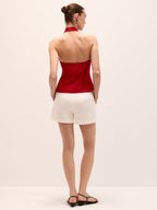 Linen Blend Crisscross Halter Top for Women Spring Summer Fashion