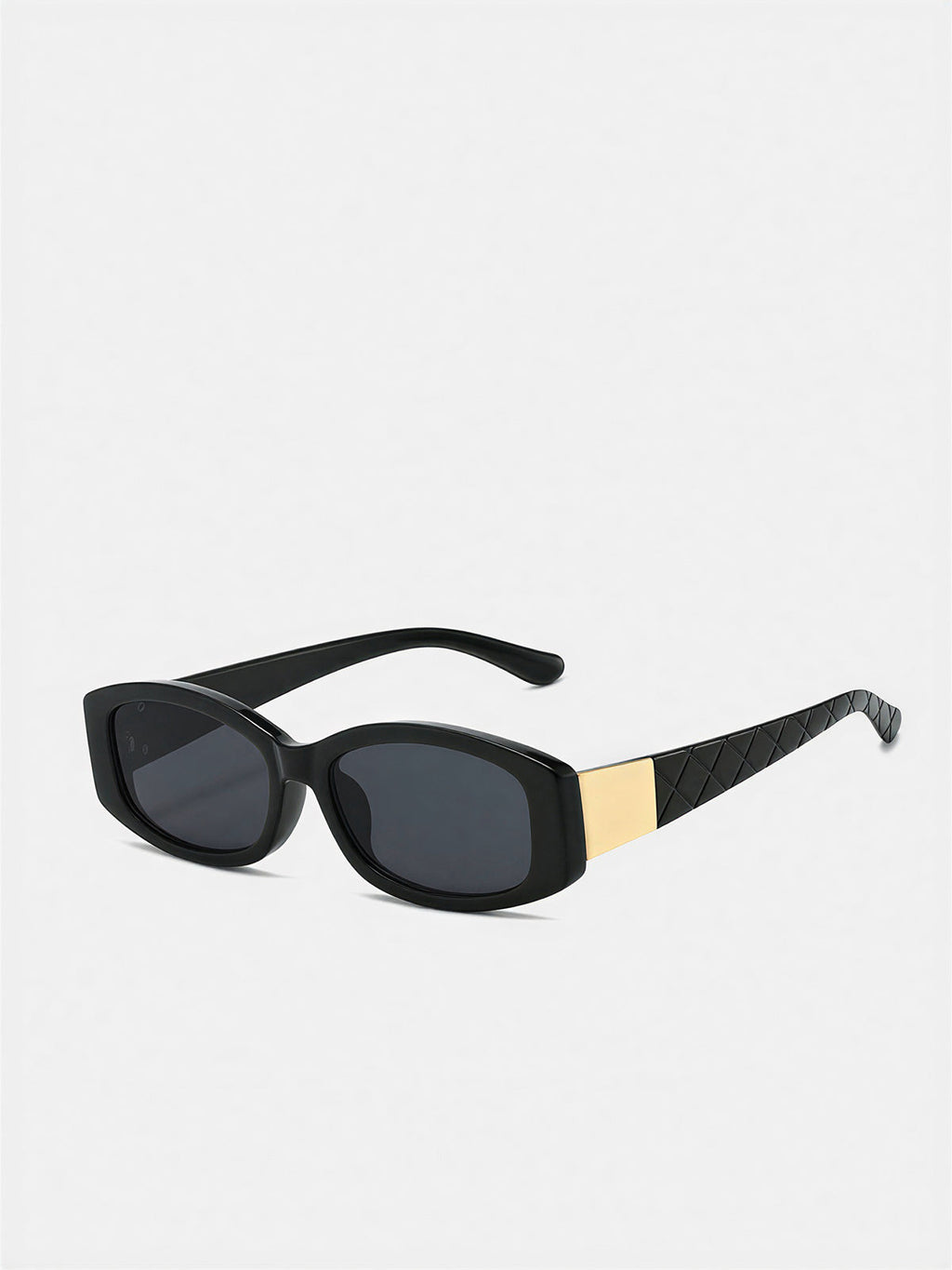 Quilted Temple Rectangular Sunglasses for Women, UV Protection Lens