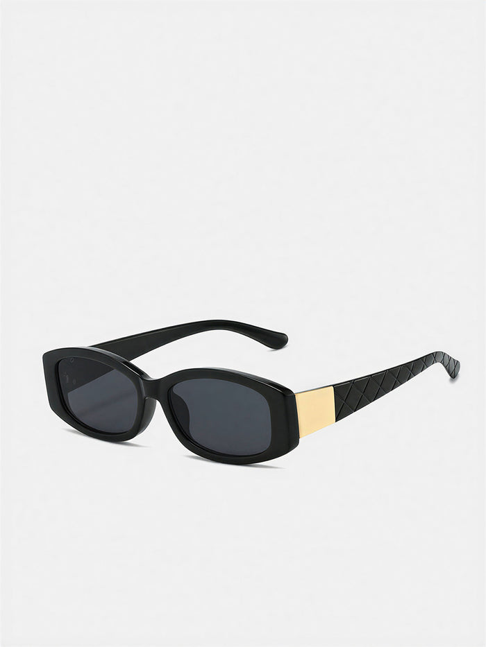 Quilted Temple Rectangular Sunglasses for Women, UV Protection Lens