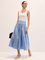 Cotton Blend Ruched Waist Midi Skirt for Casual Wear