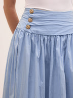 Cotton Blend Ruched Waist Midi Skirt for Casual Wear