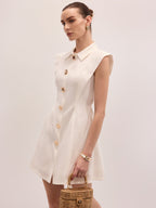 Linen Blend Sleeveless Mini Shirt Dress for Summer Casual Wear