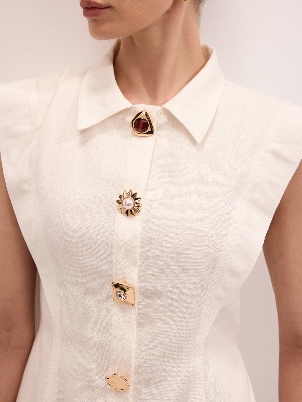 Linen Blend Sleeveless Mini Shirt Dress for Summer Casual Wear