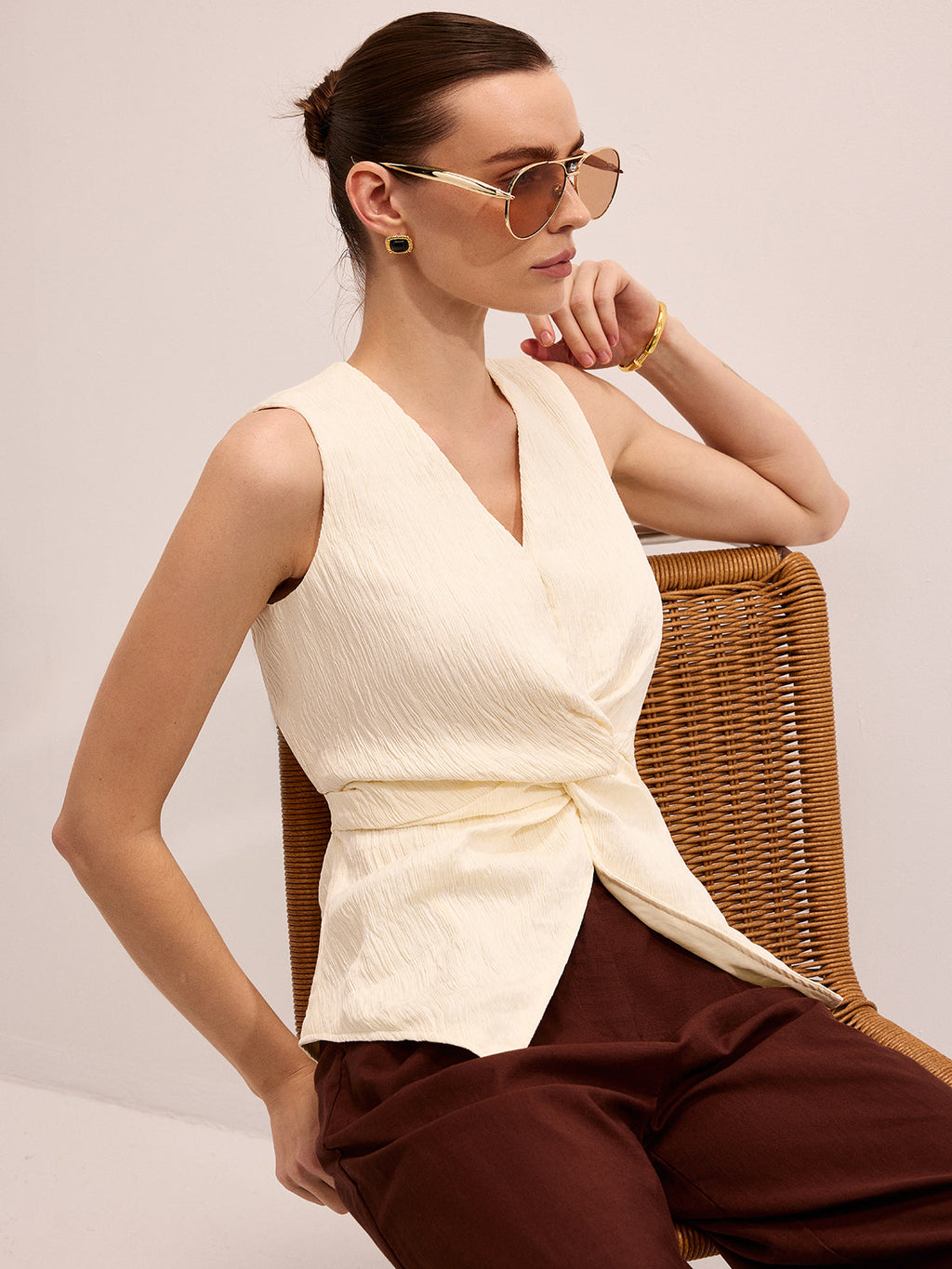 Twisted Sleeveless V-Neck Blouse Women's Casual Summer Top