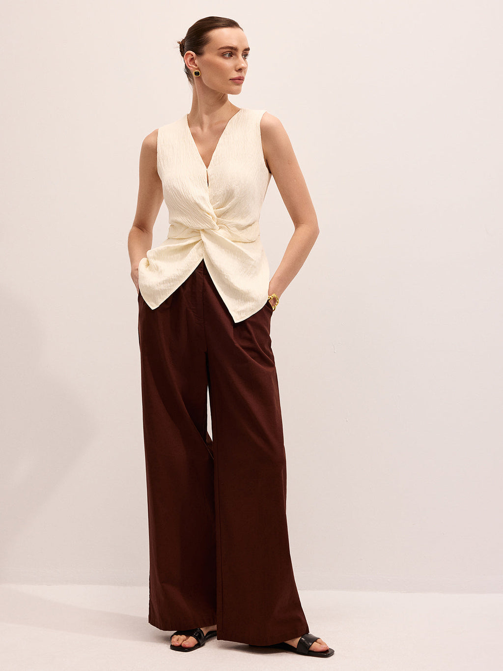 Twisted Sleeveless V-Neck Blouse Women's Casual Summer Top