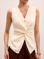 Twisted Sleeveless V-Neck Blouse Women's Casual Summer Top