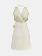 Striped Halter Wrap Tie Mini Dress with Adjustable Neck Closure