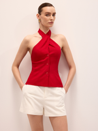 Linen Blend Crisscross Halter Top for Women Spring Summer Fashion