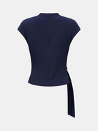 Metal Buckle Cap Sleeve Satin Top for Elegant Evening Wear