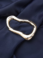 Metal Buckle Cap Sleeve Satin Top for Elegant Evening Wear