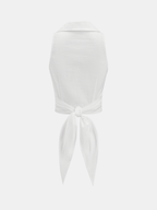 Collared Sleeveless Knotted Cropped Blouse - Trendy Women's Summer Fashion Top