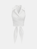 Collared Sleeveless Knotted Cropped Blouse - Trendy Women's Summer Fashion Top