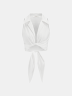 Collared Sleeveless Knotted Cropped Blouse - Trendy Women's Summer Fashion Top