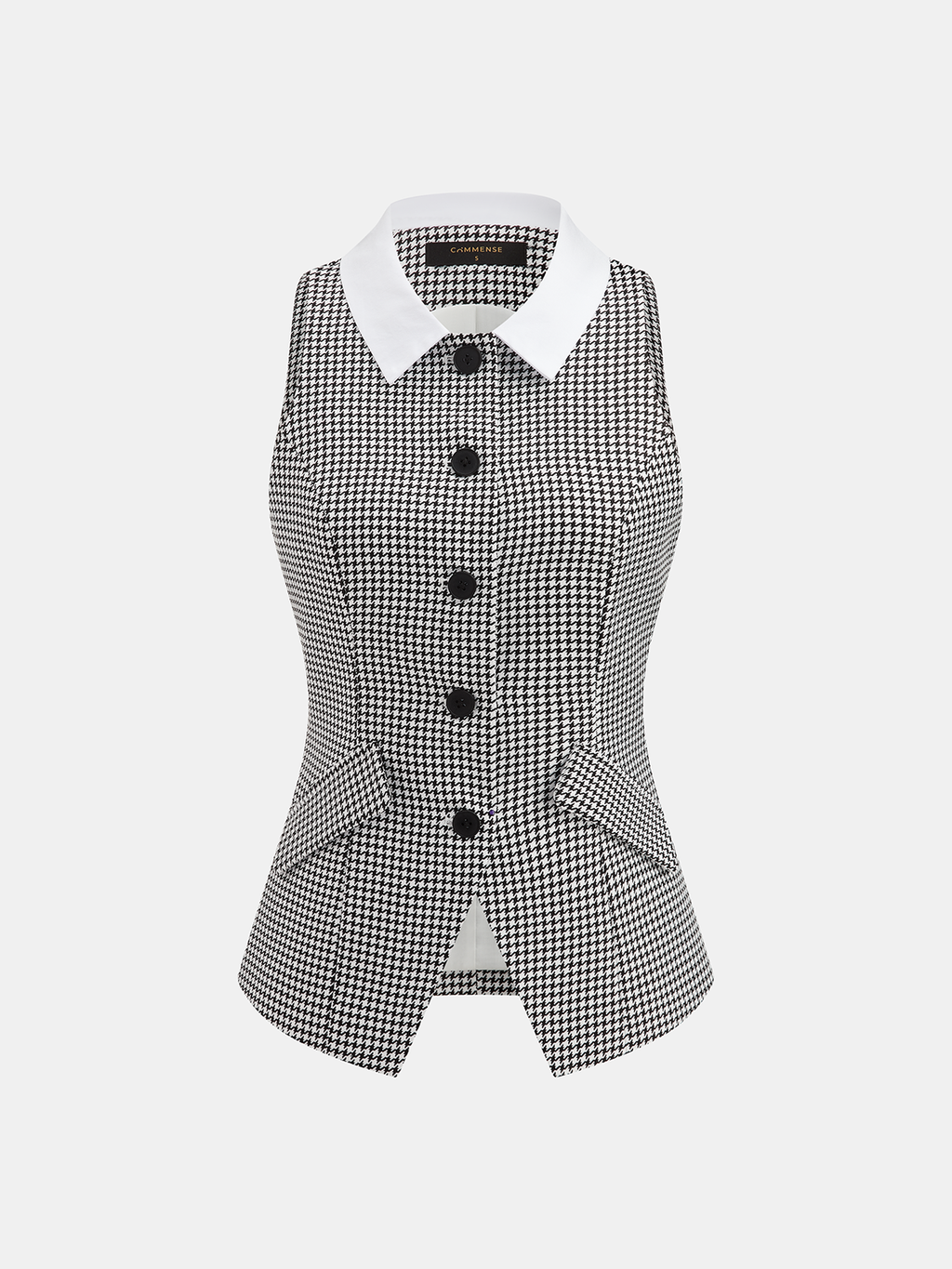 Houndstooth Collared Button Down Vest Classic Wool Blend