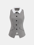 Houndstooth Collared Button Down Vest Classic Wool Blend