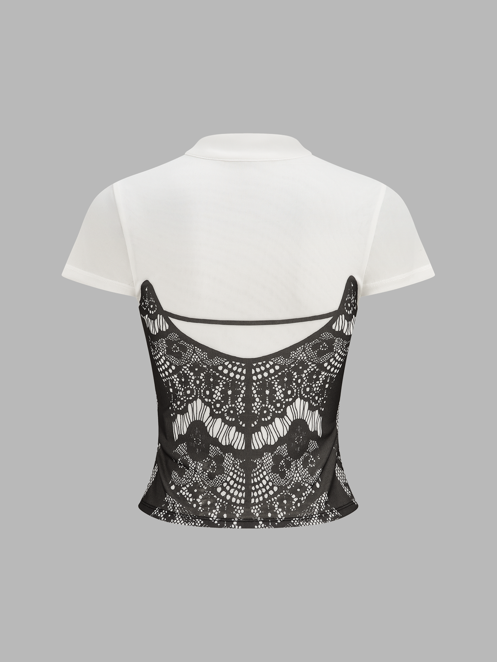 Lace Print Keyhole Neck Short Sleeve Top Women's Casual Blouse