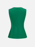 Button Front Tailored Vest & Skort Set with Adjustable Waistband