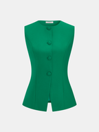 Button Front Tailored Vest & Skort Set with Adjustable Waistband