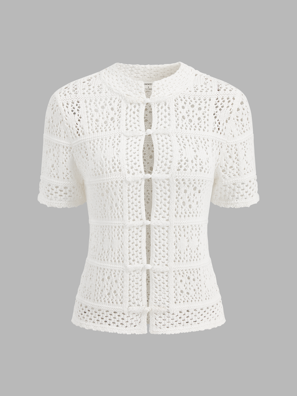 Frog Button Crochet Knit Short Sleeve Top for Women Casual Summer Wear