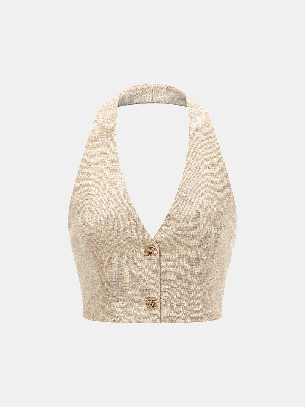 Linen Blend Halter Crop Top & Pants Set with Tie Detail