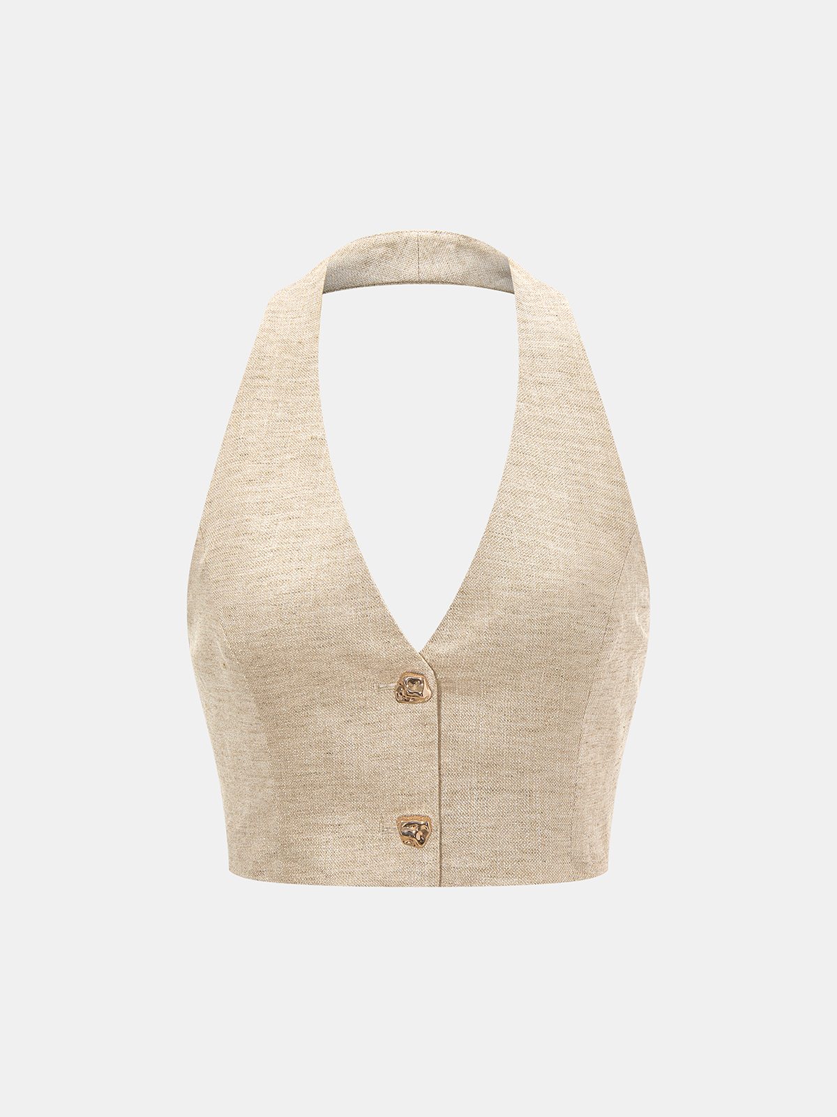 Linen Blend Halter Crop Top & Pants Set with Tie Detail