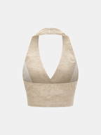 Linen Blend Halter Crop Top & Pants Set with Tie Detail