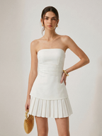Strapless Anti-slip Pleated Mini Dress Summer Casual Wear