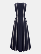 Contrast Lace Trim Sleeveless Midi Dress with Back Zip Closure